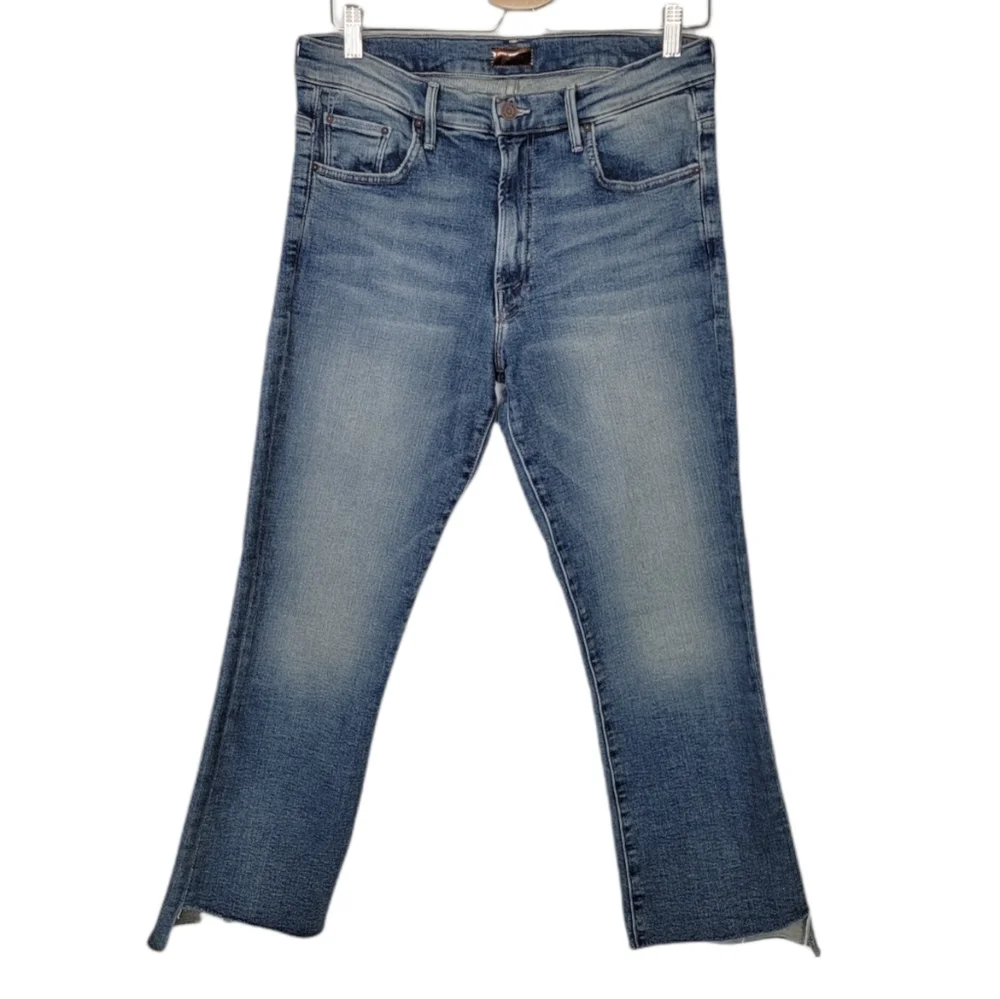 Mother Insider Crop Step Fray Jean Night On Shiny White Vespa Wash Size 30